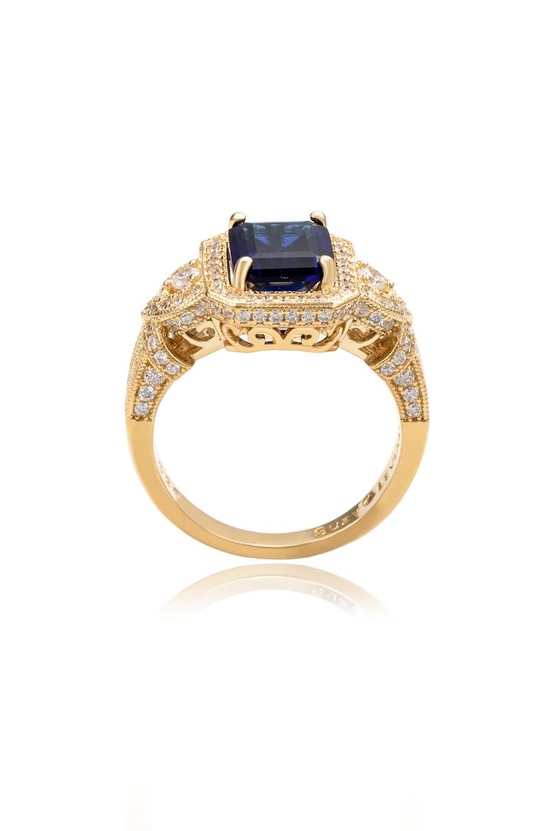 Emerald Cut Cubic Zirconia Halo Engagement Ring, Alternate, color, BLUE