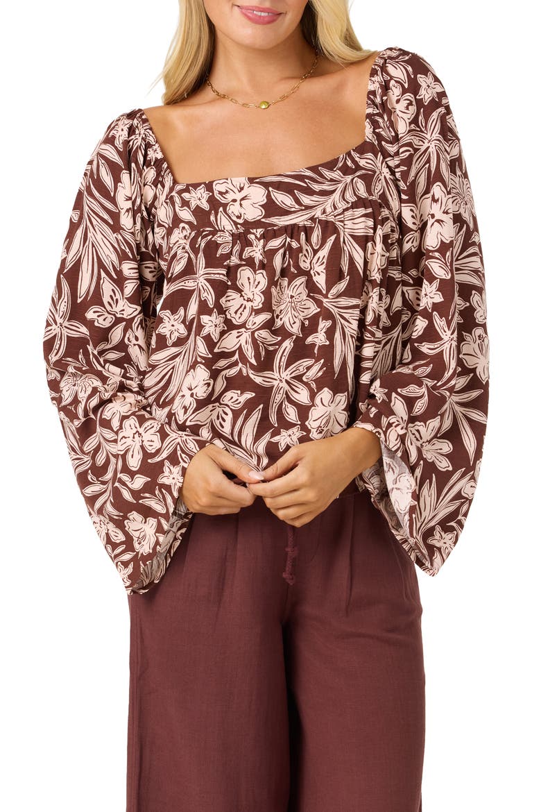 Hayzel Floral Long Sleeve Top, Alternate, color, CHOCOLATE