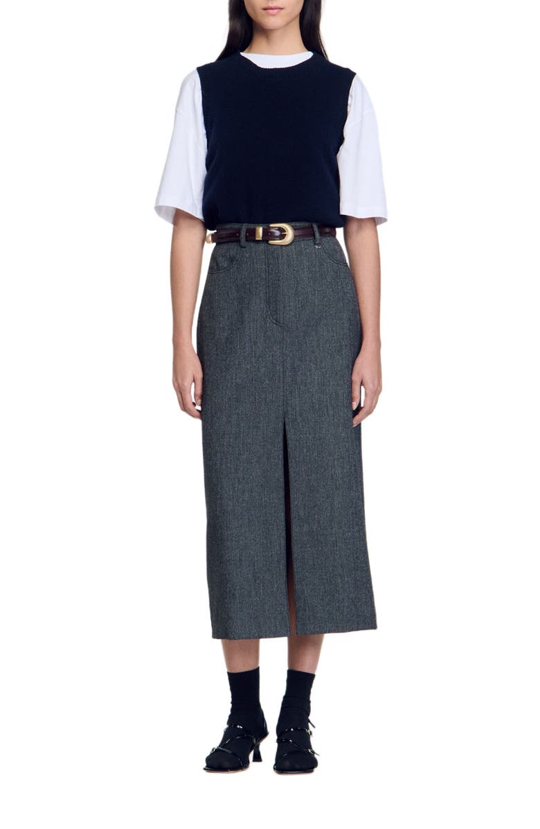 SANDRO Long slit skirt, Alternate, color, 