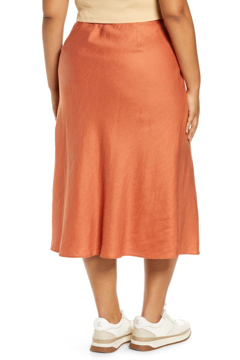 Linen Blend Drawstring Midi Skirt, Alternate, color, AFTERGLOW RED