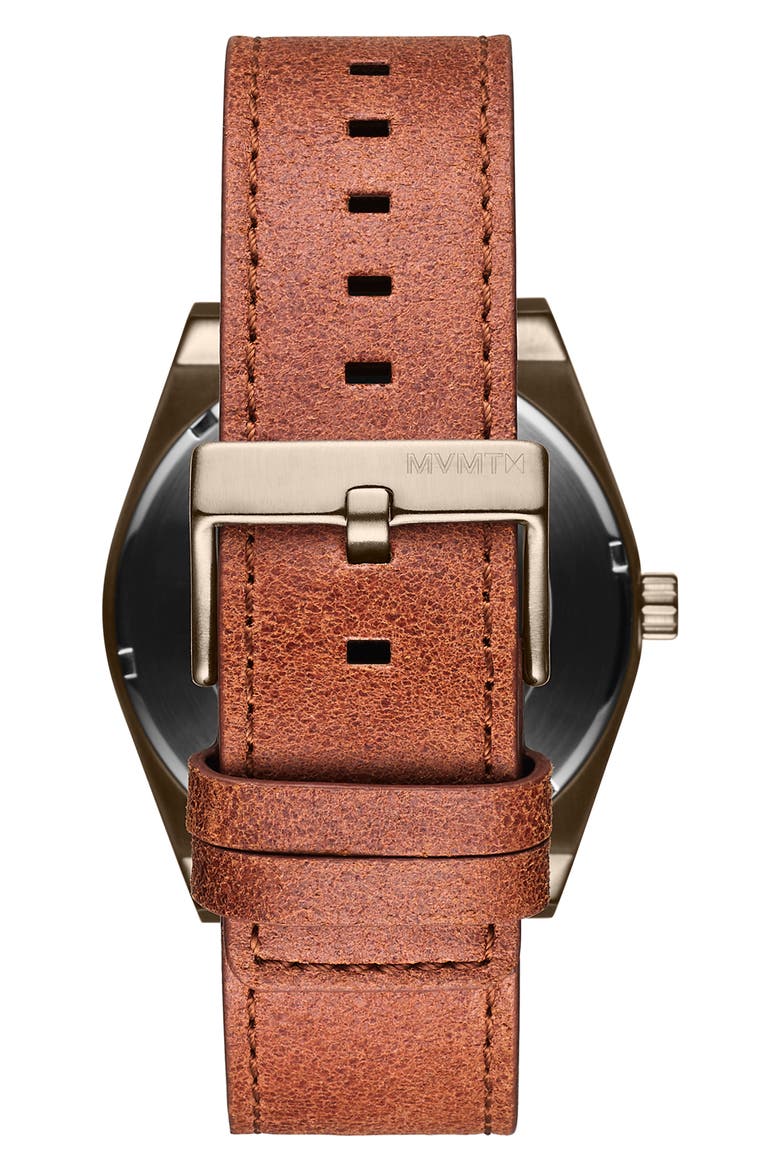 MVMT Element Leather Strap Watch, 43mm, Alternate, color, BROWN/ COFFEE/ BEIGE GOLD