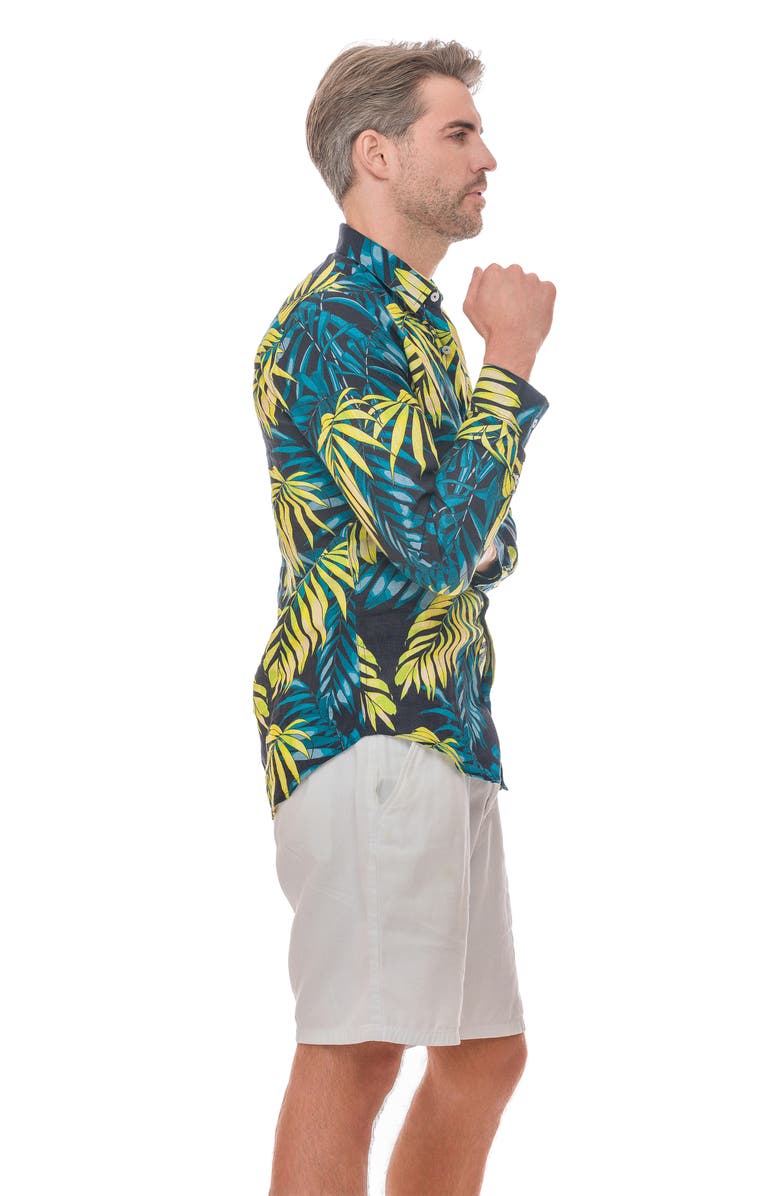 RANEES Linen Resort Button-Up Shirt, Alternate, color, Black