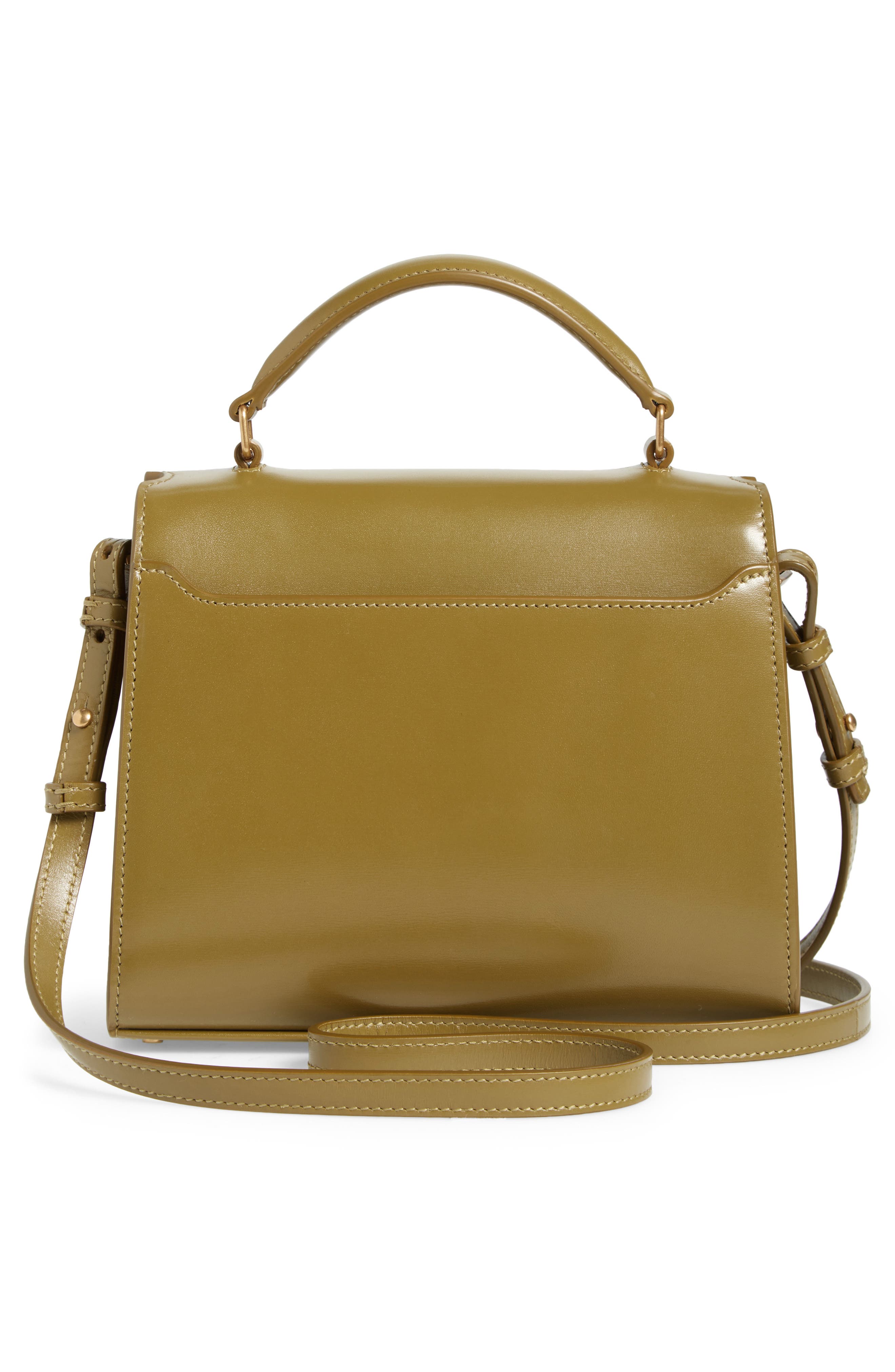 Saint Laurent Mini Cassandra Leather Top Handle Bag, Alternate, color, Vert Olive