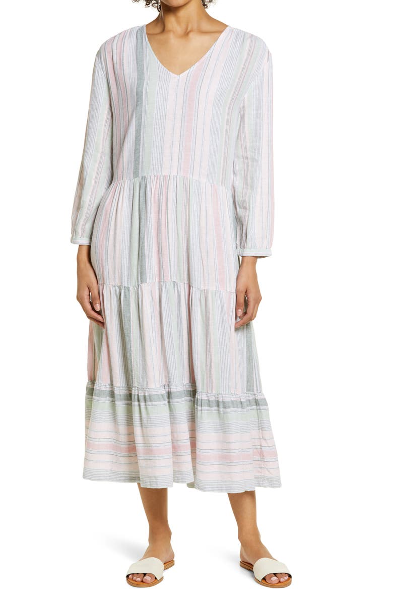 Caslon<sup>®</sup> Long Sleeve Tiered Midi Dress, Main, color, 