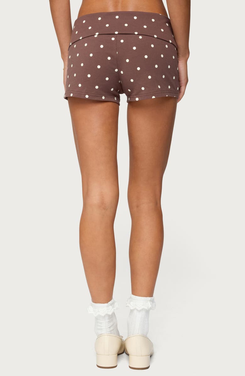 EDIKTED Chelsie Polka Dot Foldover Shorts, Alternate, color, Brown