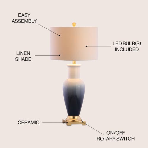 Jonathan Y Dip Dye 31.5" Ceramic Led Table Lamp In White/navy