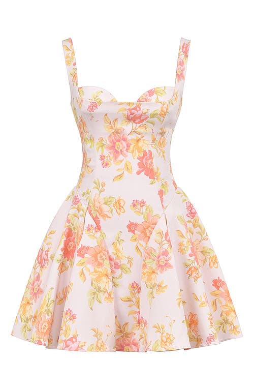 House Of Cb Bunny Voluminous Skirt Minidress In Peach Poppy Print