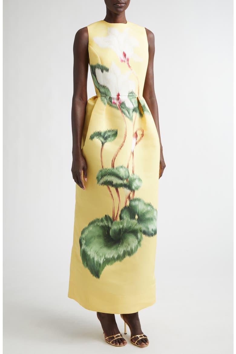 Chiné Cyclamen Sleeveless Stretch Faille Dress, Main, color, WHITE/ BUTTER