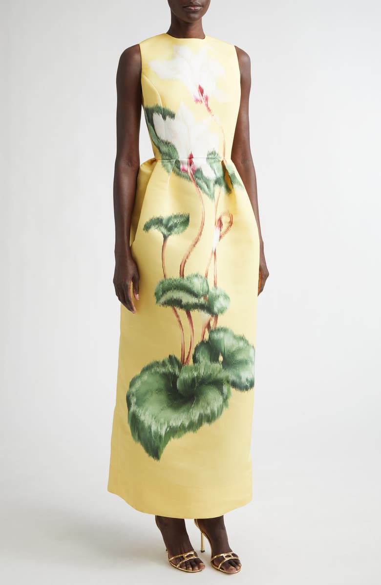 Oscar de la Renta Chiné Cyclament Sleeveless Stretch Faille Dress, Main, color, White/ Butter