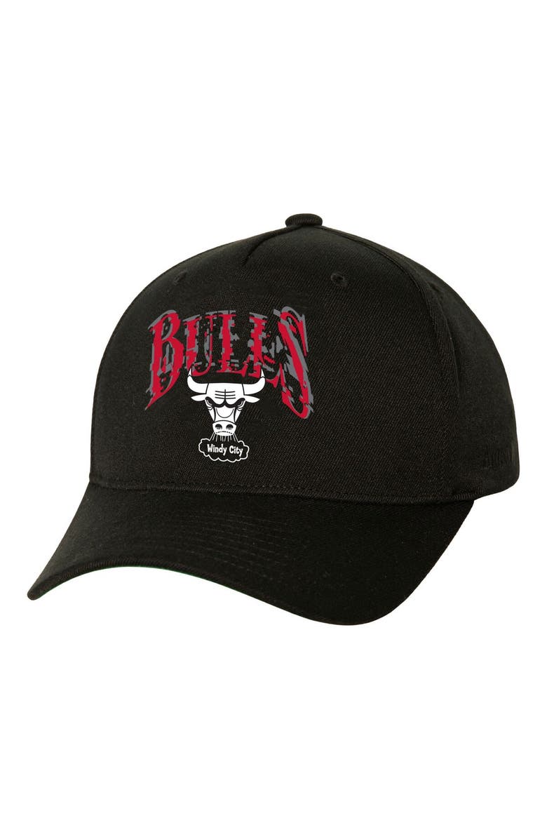 Mitchell & Ness Men's Black Chicago Bulls SUGA x NBA by Mitchell & Ness Capsule Collection Glitch Stretch Snapback Hat, Main, color,
