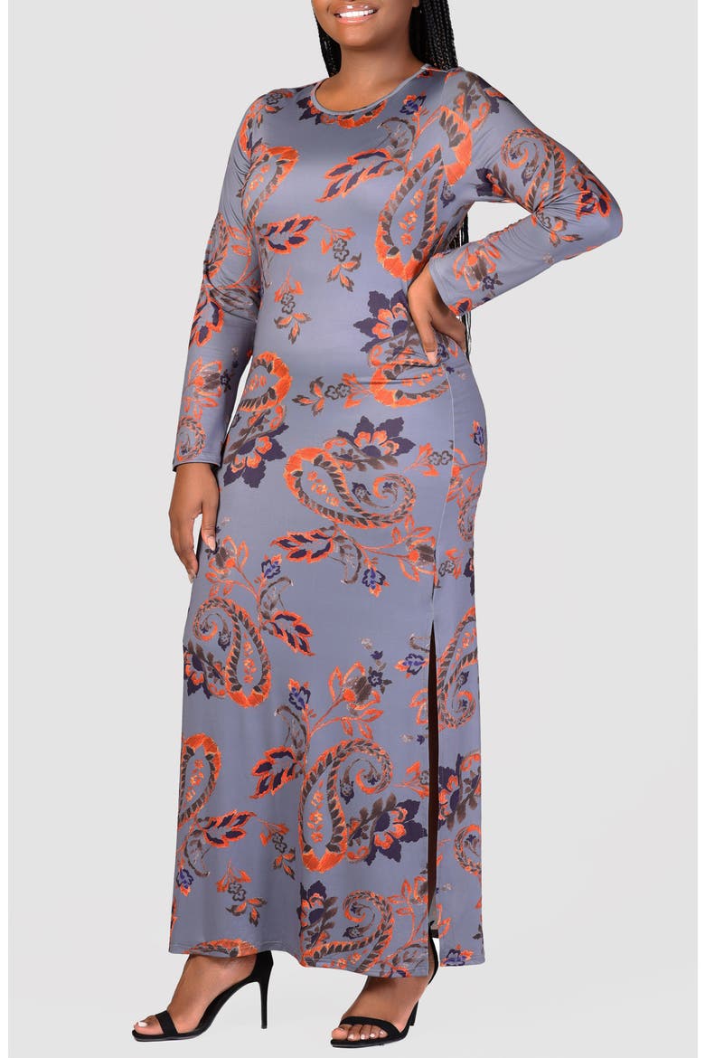 Paisley Print Long Sleeve Maxi Dress, Alternate, color, ORANGE MULTI