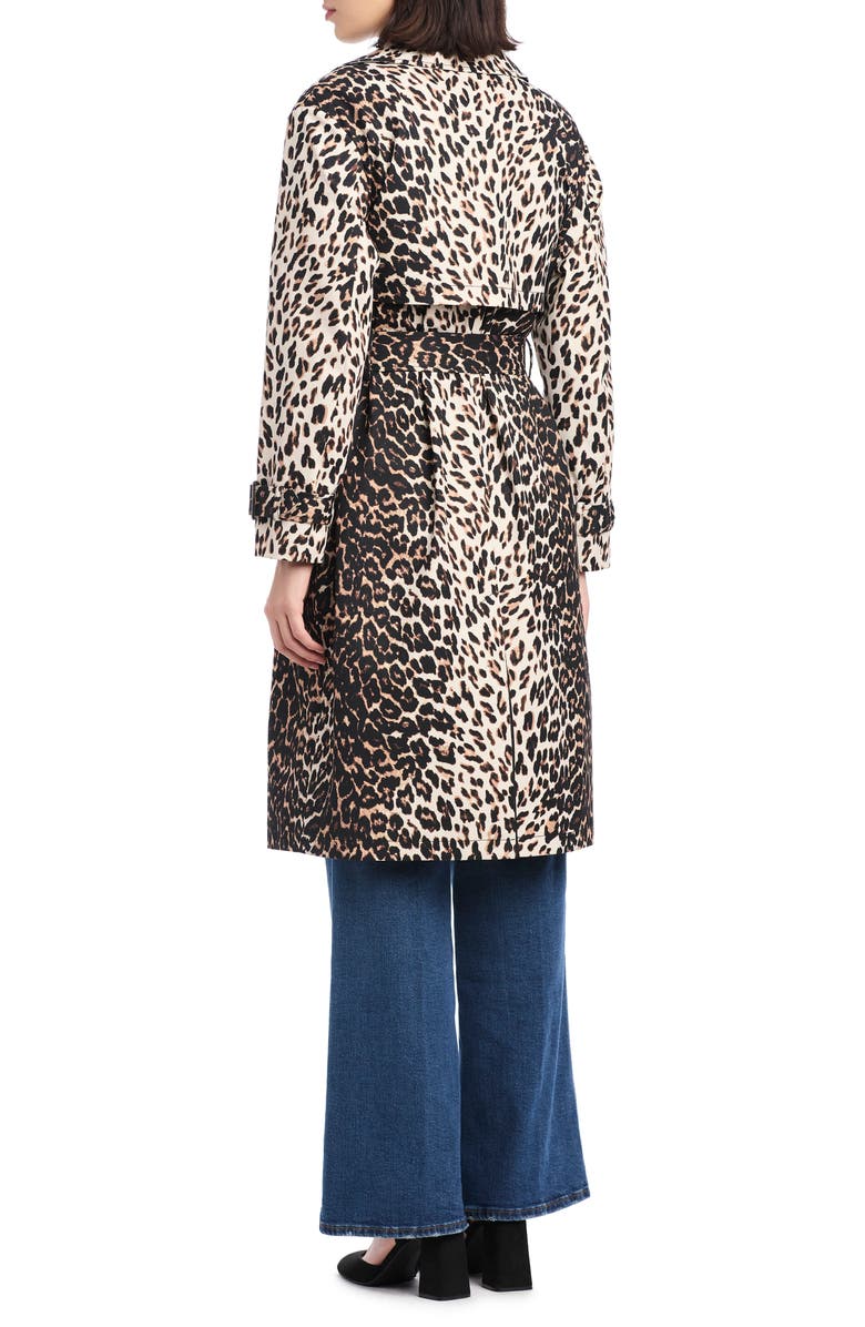 Kate Spade New York double breasted longline leopard print trench coat, Alternate, color, Downtown Leopard