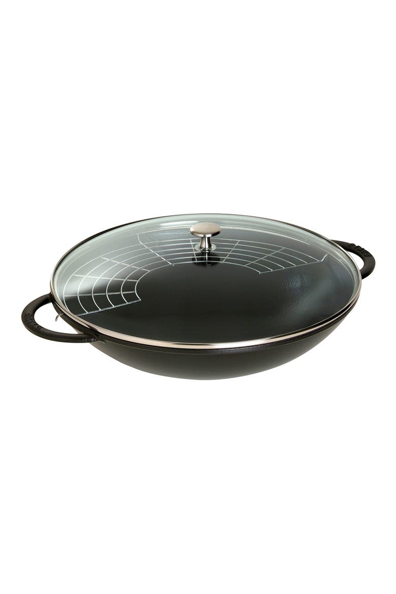 6-Quart Matte Black Enameled Cast Iron Wok with Lid, Main, color, MATTE BLACK
