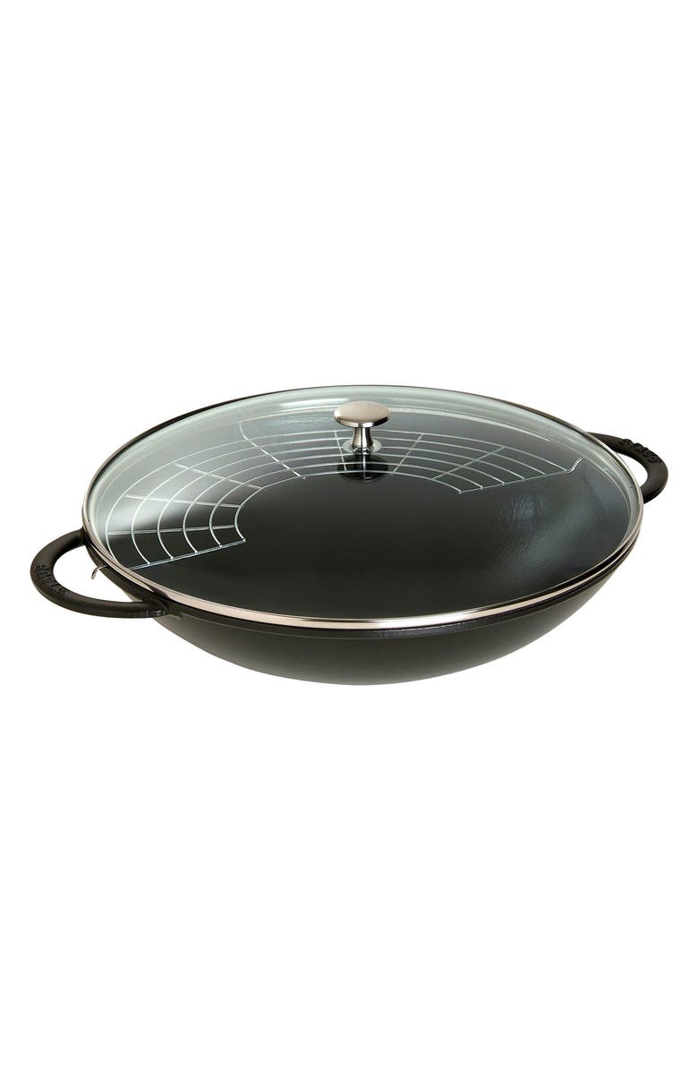 Staub 6-Quart Matte Black Enameled Cast Iron Wok with Lid, Main, color, Matte Black