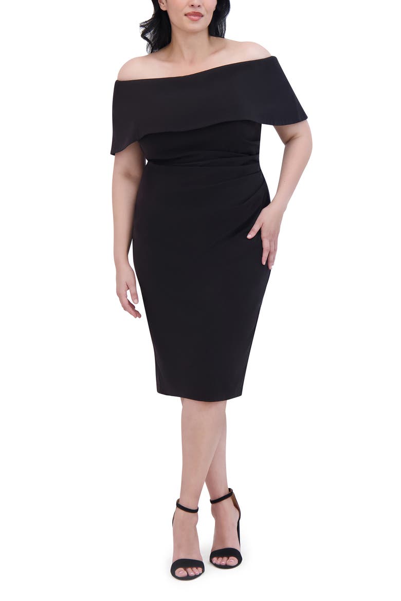 Off the Shoulder Midi Cocktail Dress, Alternate, color, BLACK