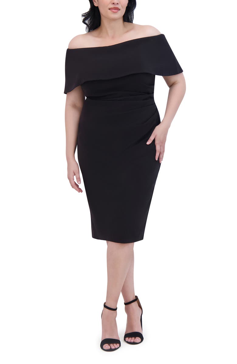 Vince Camuto Off the Shoulder Midi Cocktail Dress, Alternate, color, Black