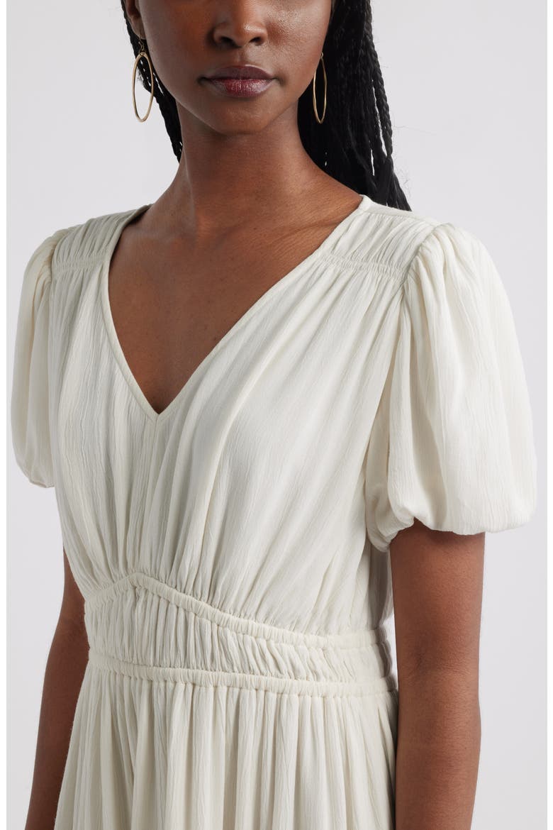 Shirred Puff Sleeve Dress, Alternate, color, IVORY EGRET