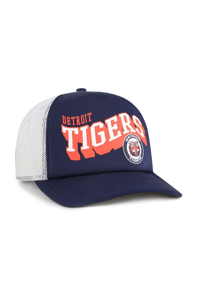 Men's '47 Navy Detroit Tigers Meander Foam Trucker Snapback Hat, Alternate, color, Navy