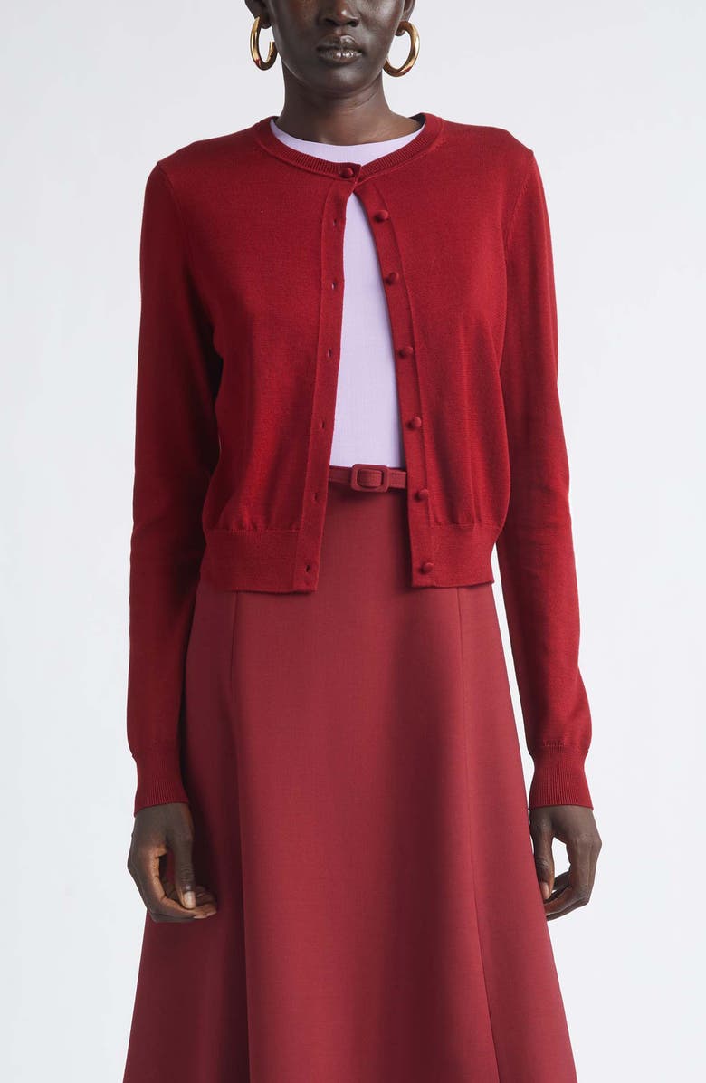 Carolina Herrera Silk & Cotton Cardigan, Main, color, Rioja