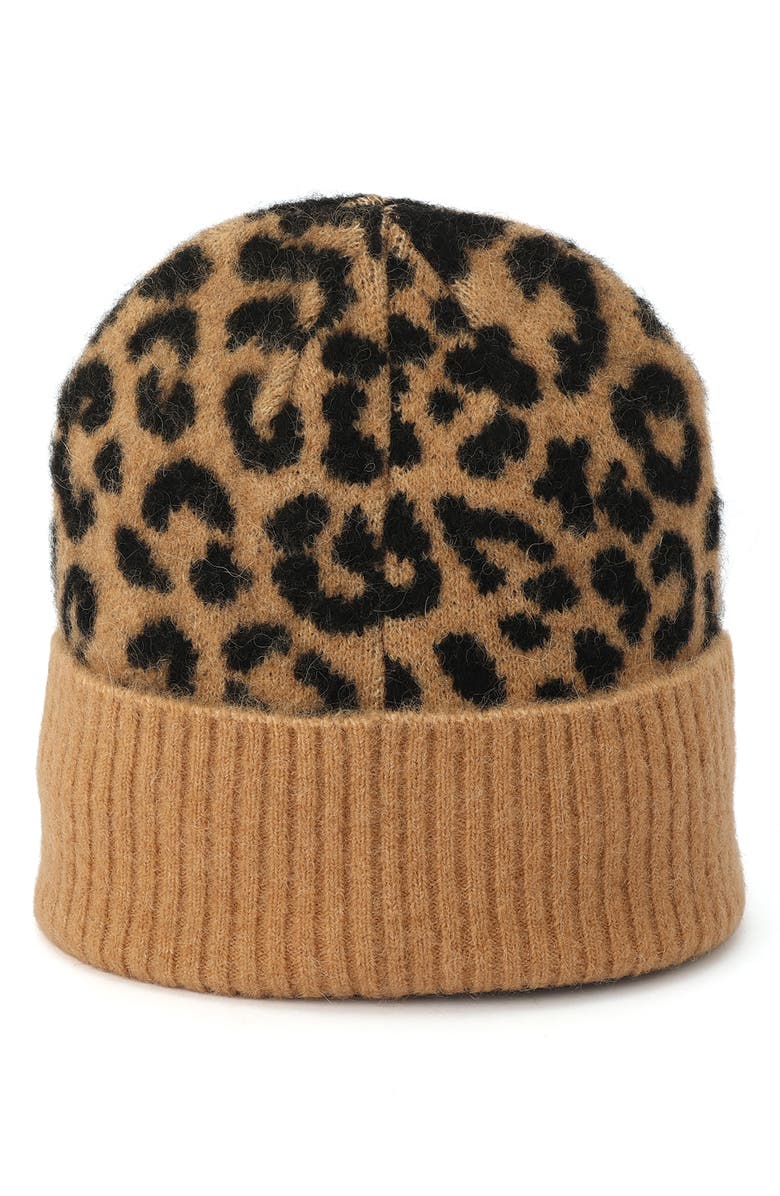 Kate Spade New York classic leopard cuff beanie, Alternate, color,
