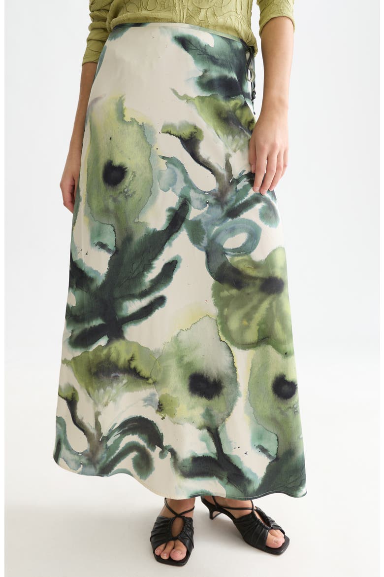 Print Ankle Length Skirt, Main, color, WATERCOLOURFLOWER BALSAM GREEN