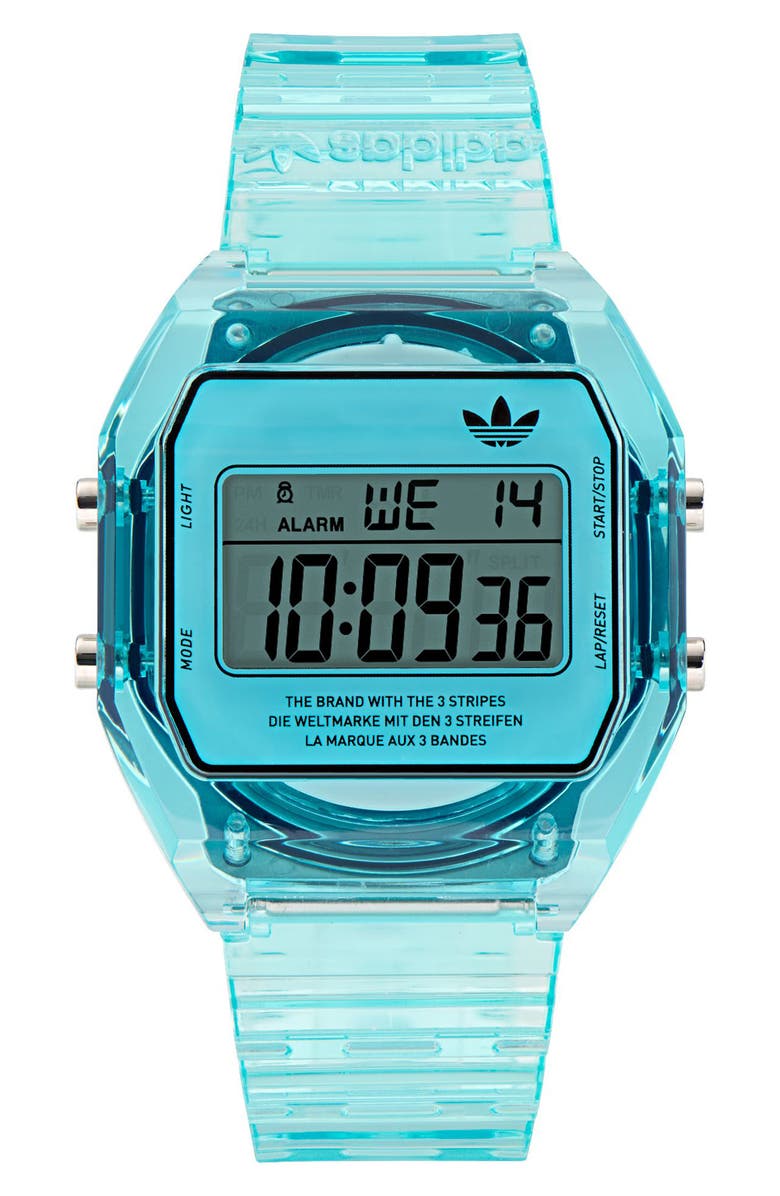 adidas AO Street Translucent Resin Strap Watch, Main, color, Blue