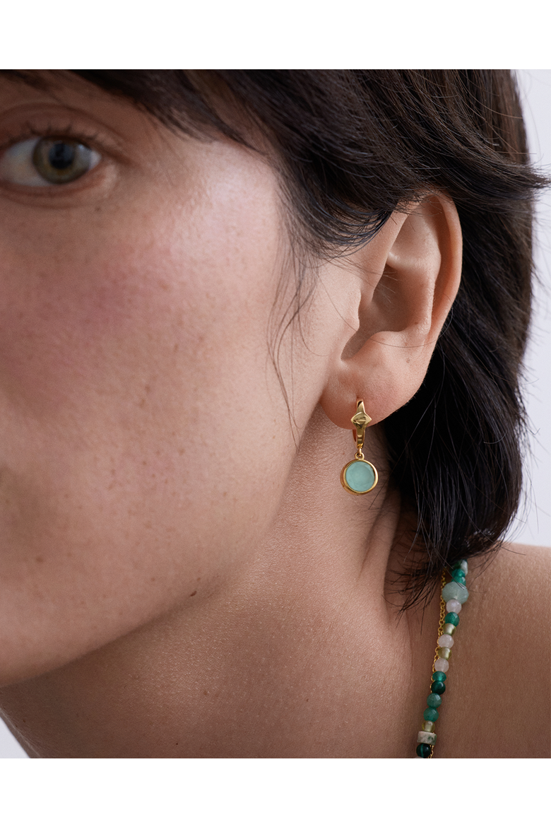 Gold Luna Aqua Quartzite Huggie Earrings, Alternate, color, Aqua Quartzite