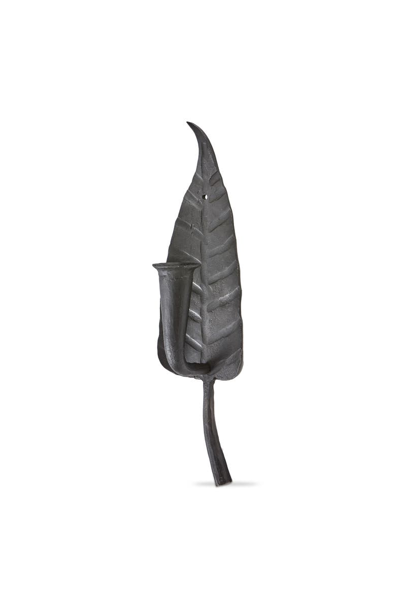 tag Leaf & Flower Black Iron Candle Holder Decorative Sconce, Main, color, Black