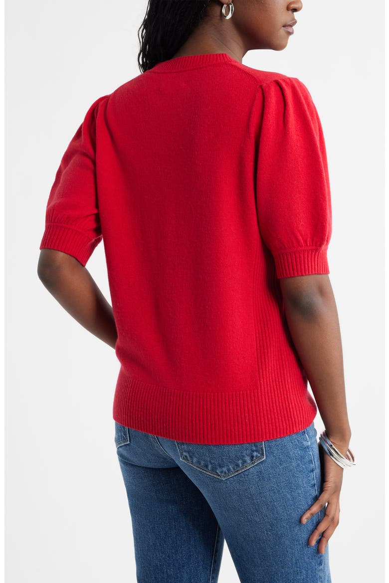 Puff Sleeve Wool & Cashmere Sweater, Alternate, color, RED LYCHEE