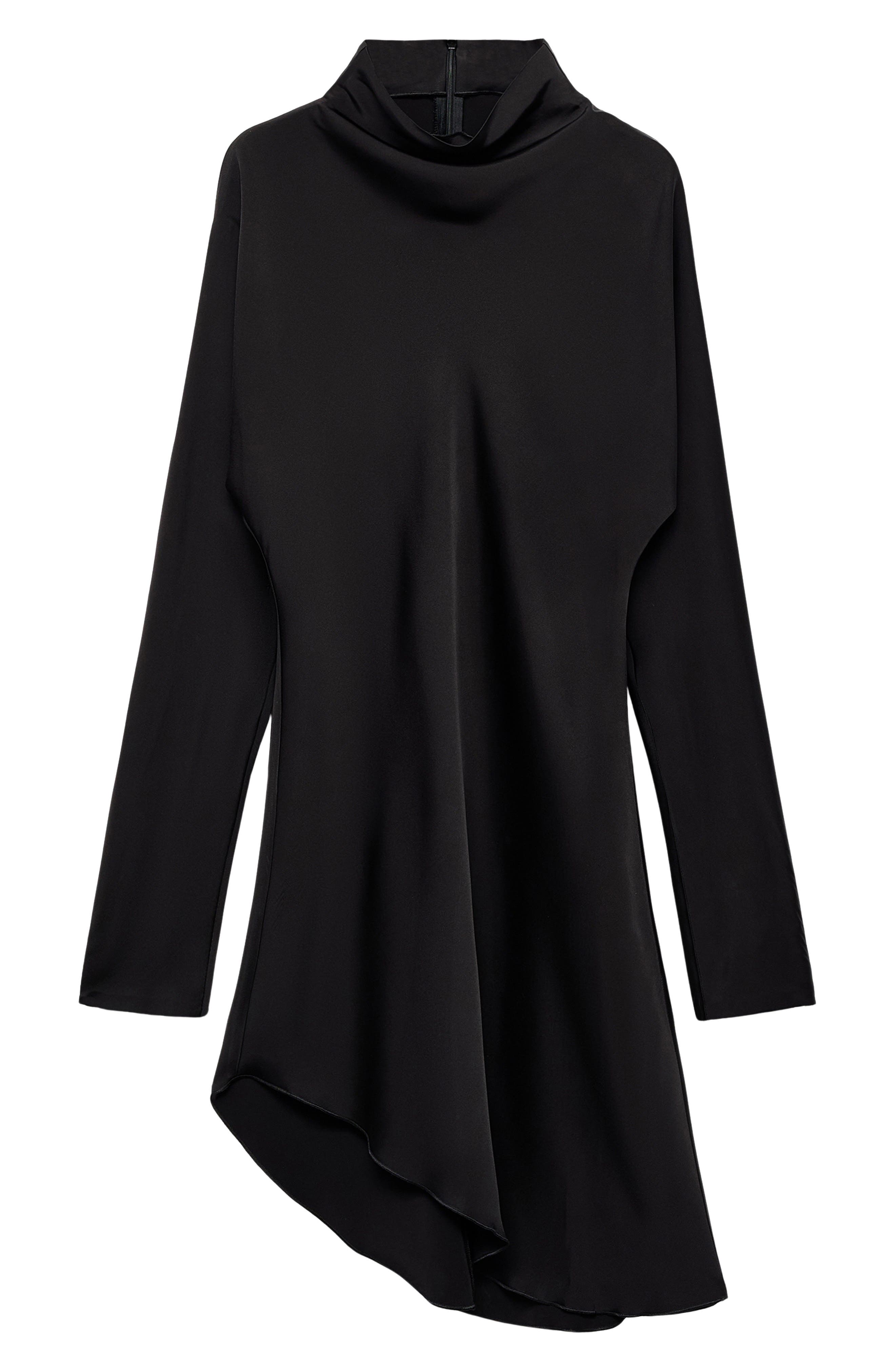 MANGO Selection Satin Long Sleeve Asymmetric Hem Dress