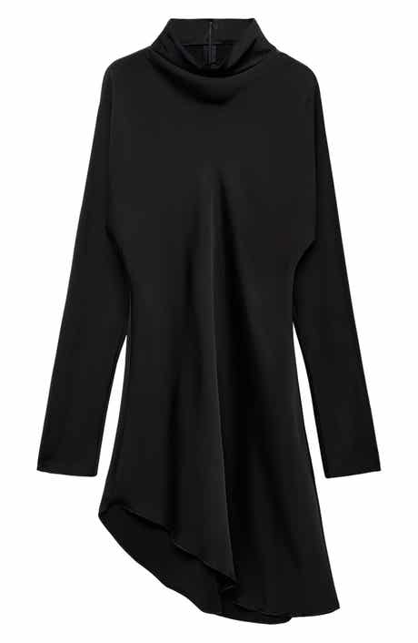 MANGO Selection Satin Long Sleeve Asymmetric Hem Dress
