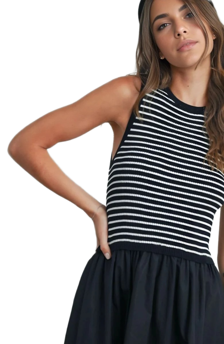 Knit and Lounge Striped Knit Top Woven Skirt Sleeveless Maxi Dress, Alternate, color, 