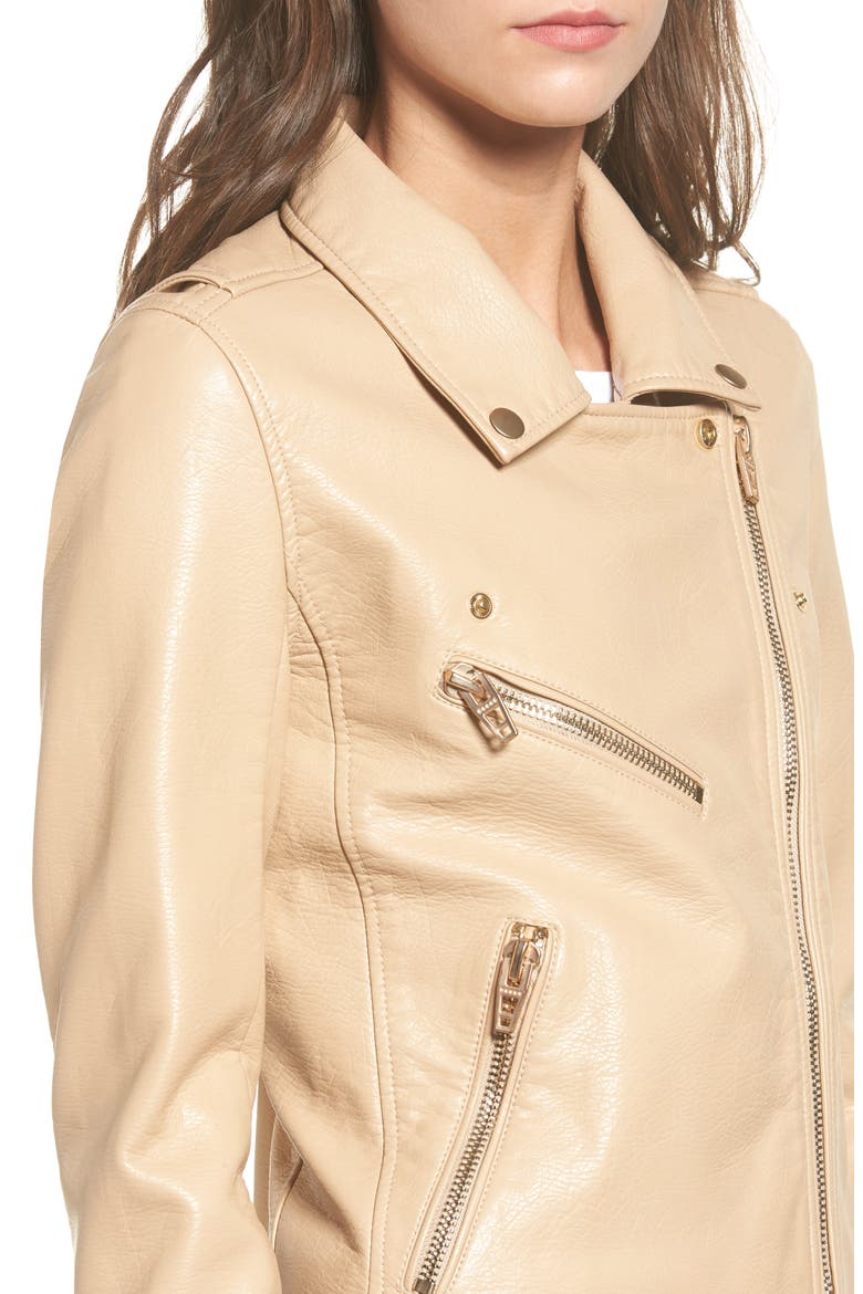 Faux Leather Moto Jacket, Alternate, color, NATURAL LIGHT