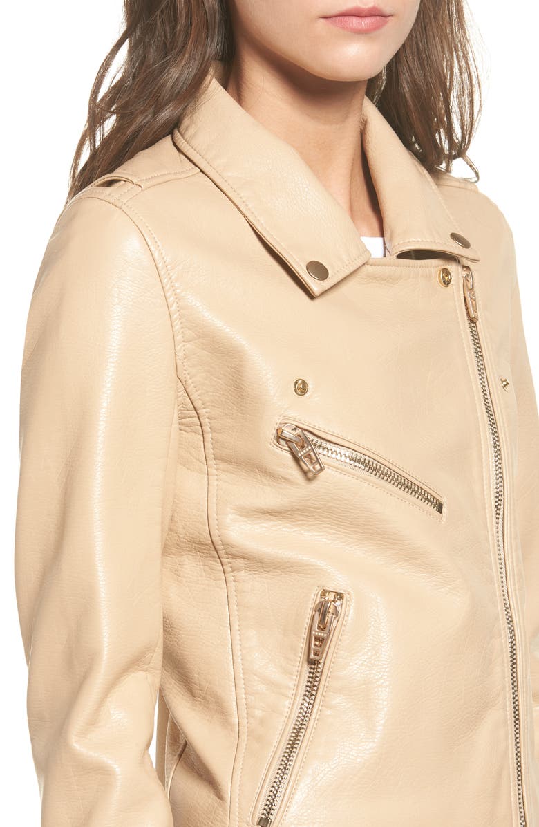BLANKNYC Faux Leather Moto Jacket, Alternate, color, Natural Light