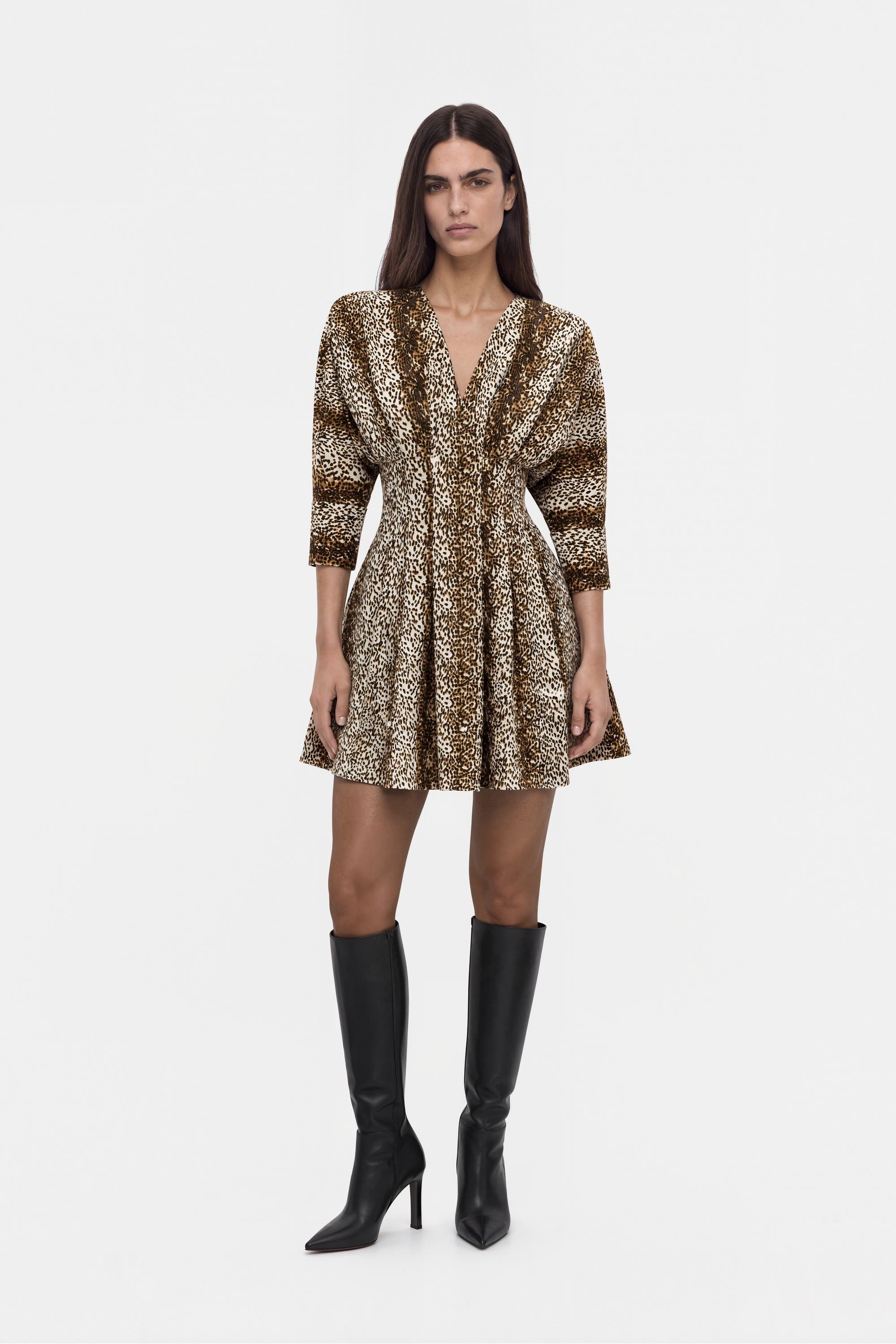 Nocturne Leopard Print Pleated Mini Dress (Women) | Nordstrom