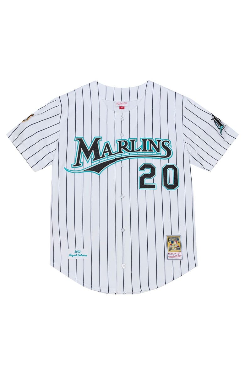 Mitchell & Ness Men's Mitchell & Ness Miguel Cabrera White Florida Marlins 2003 Cooperstown Collection Authentic Jersey, Alternate, color, White
