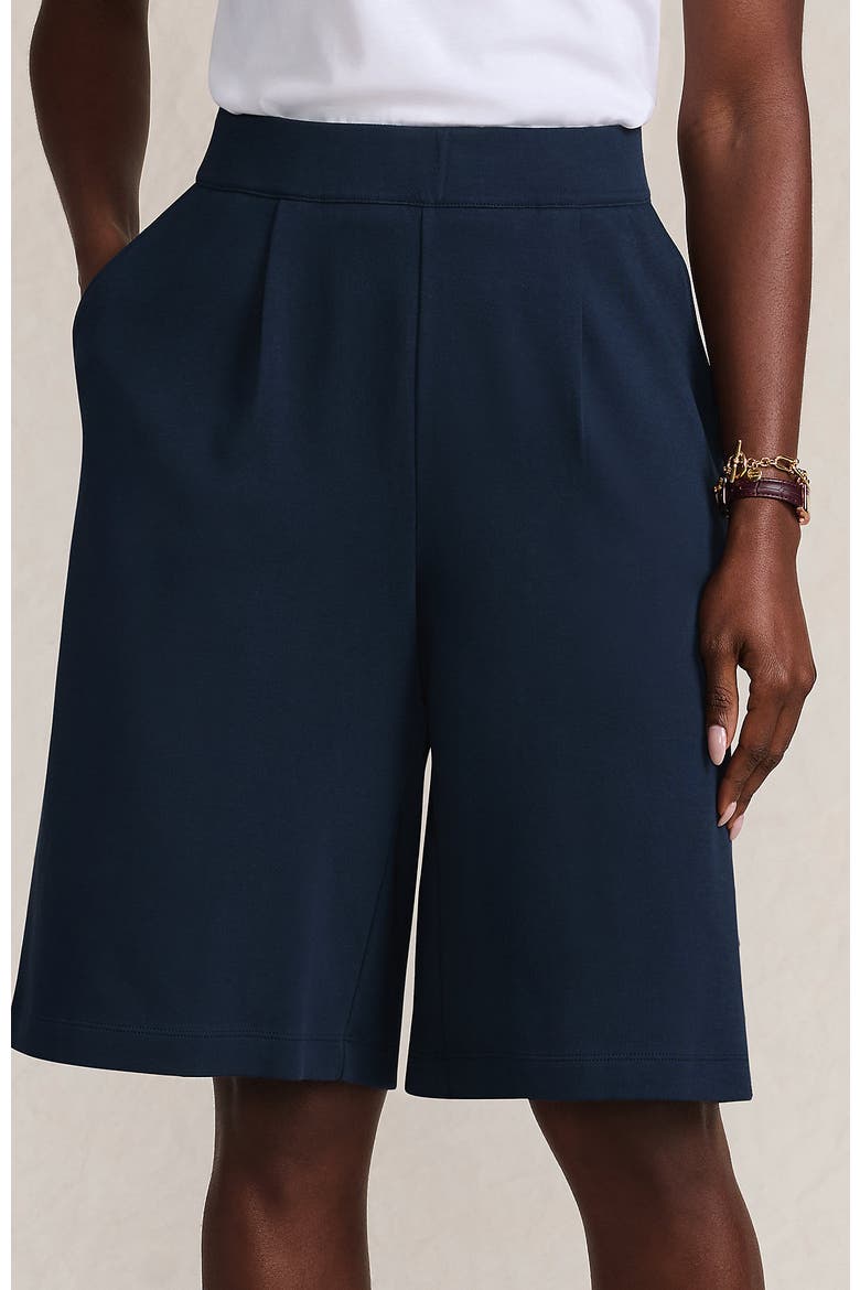 Knit High Rise Pleated 12" Bermuda Shorts, Alternate, color, Radiant Navy