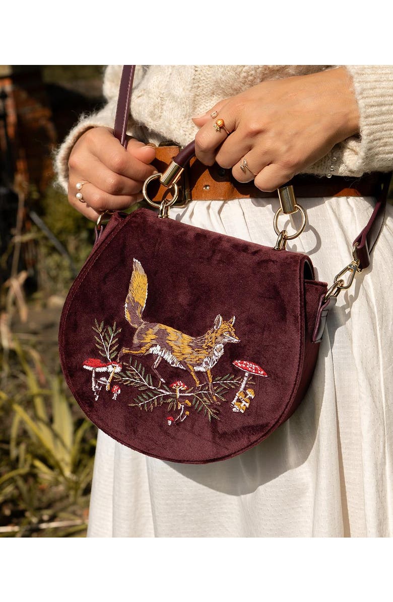 Fable England Fox & Mushroom Embroidered Saddle Bag, Alternate, color, Red