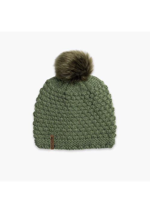 Turtle Fur Snowfall Pom Slouch Beanie In Green