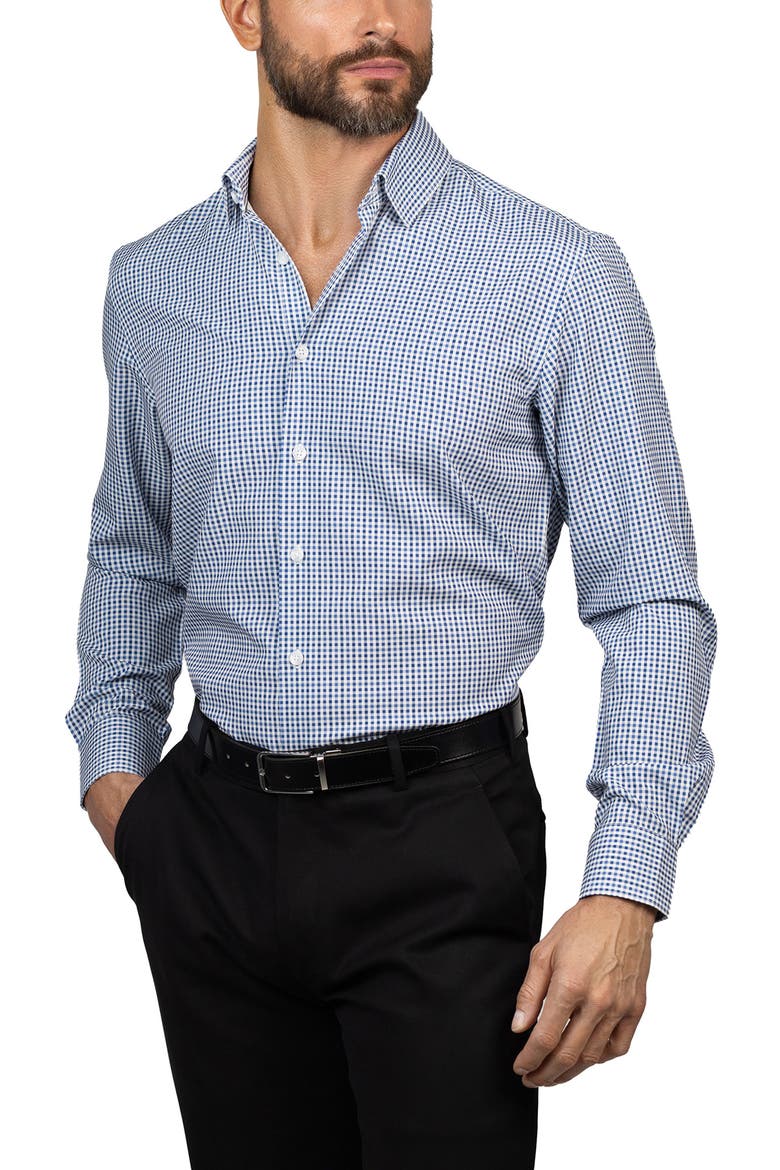 Trim Fit Check Dress Shirt, Alternate, color, NAVY BLUE WHITE
