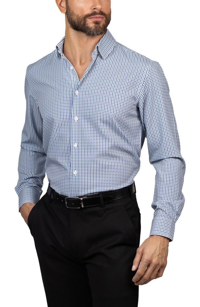 Eddie Bauer Trim Fit Check Dress Shirt, Alternate, color, Navy Blue White