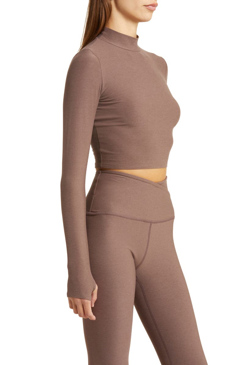 Beyond Yoga Moving On Featherweight Mock Neck Crop Top, Alternate, color, Truffle Heather