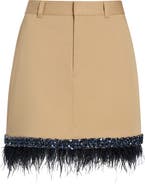 Cinq à Sept Marie Sequin & Feather Trim Miniskirt
