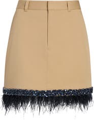 Cinq à Sept Marie Sequin & Feather Trim Miniskirt