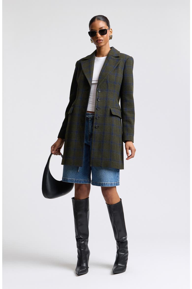 Sculpted Plaid Coat, Alternate, color, OLIVE-BLUE PLAID