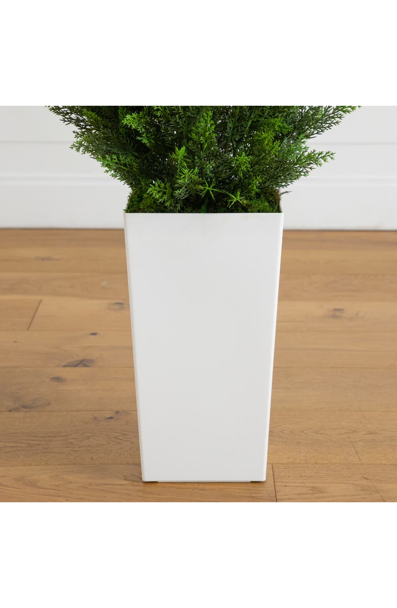 NEARLY NATURAL 3-ft UV Resistant Artificial Cedar Tree in White Tower Planter, Alternate, color, Green