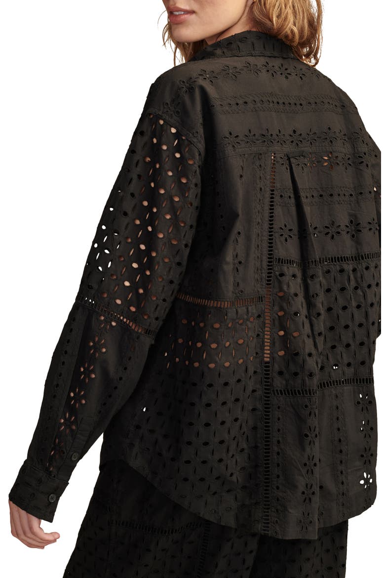 Prep Cotton Eyelet Button-Up Shirt, Alternate, color, METEORITE