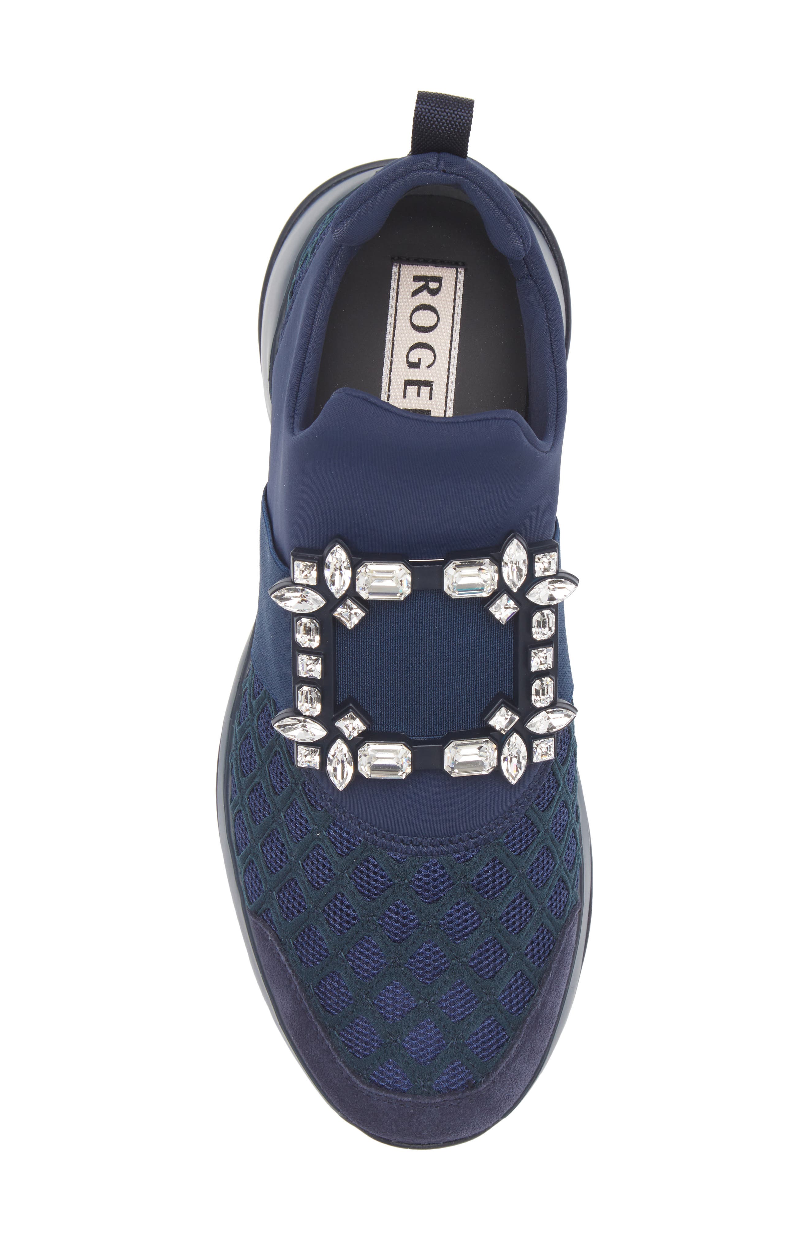 Roger Vivier Viv Crystal Buckle Slip-On Sneaker, Alternate, color, Blue Chiaro