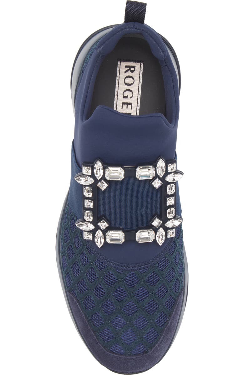 Roger Vivier Viv Crystal Buckle Slip-On Sneaker, Alternate, color, Blue Chiaro