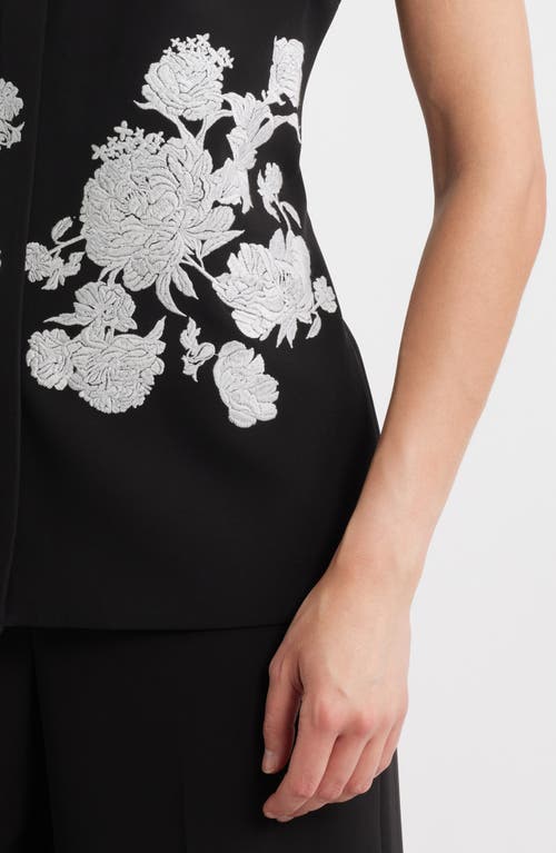 Elie Tahari The Isla Sleeveless Floral-embroidered Jacket In Black